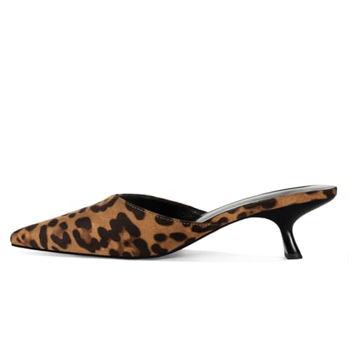 Image of ZJGZF Mesh Kitten Heels Mules for Women Closed Pointed Toe Slip on Backless Stiletto Slingback Low Heels Comfort Pumps Shoes