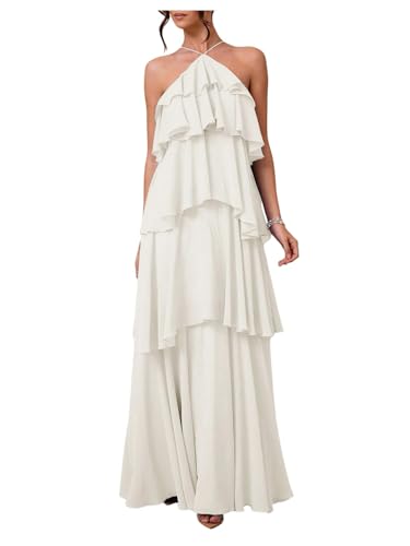 SOLY HUX Women's Sundresses Ruffle Layered Halter Flowy Maxi Dress