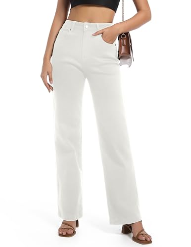 Best Petite White Jeans for Women Over 50: Flattering Fits That Won't Quit on You 16 Guaile Women's Jeans High Waisted Straight Leg Stretchy Jeans Trendy Wide Leg Tummy Control Loose Casual Denim Pants White Size 8