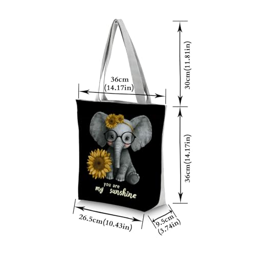 Bolso tote con estampado de elefante y girasol, con cierre de cremallera, para mujeres, ideal como regalo de cumpleaños o para uso diario miniatura 4