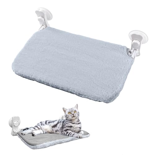 Amaca Gatto Finestra Amaca per Gatti da Finestra Pieghevole e Smontabile con Ventosa per Superfici Lisce, Tessuto Double Face in Maglia/Peluche, Facile da Pulire,Grigio 30×45 cm