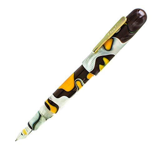 Conklin All American Fountain Pen in Yellowstone – Broad Nib, Unique Yellow, Brown & White Design – Ideal Gift for Professionals & Pen Enthusiasts
