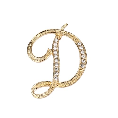 Image of Rhinestone Initial Brooch Pin for Women, Alphabet Gold Letter Brooch A-Z with Crystal, Metal Pin for Hat Bag Dress Suit Accessory for Men