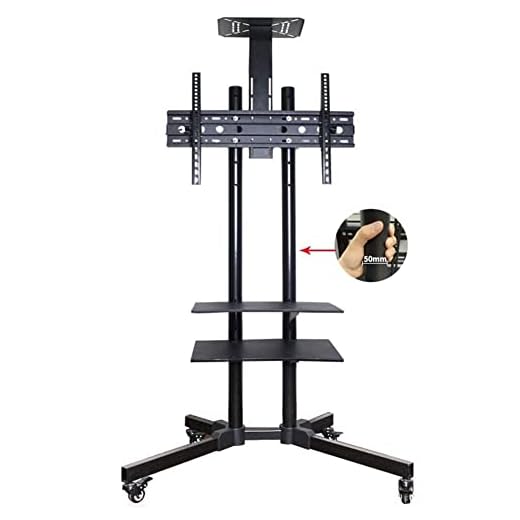 TV Stand Universal Mobile Height Adjustable Screen Mount Bracket with Rolling Casters and Shelf Fits Displays 37 to 65 Inch TVs Holds 40 kg / 88.2 lbs