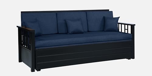 Image of Toas 3 Seater Metal Sofa Cum Bed with Hydraulic Storage | Queen Size Sofa Cuma Bed | 3 Seater Sofa Set, Metal Sofa Set for Living Room (Matte Black Finish with Brown Cushion)