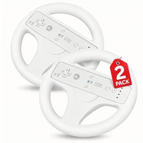 DSDFPFG White Steering Wheel for Wii Remote Controller - Steering Wheel for Wii Mario Kart - Racing Wheel for Wii Games - Nintendo Wii and Wii U Game Accessories - Set of 2