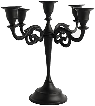 Rely+ 5 Arm Candelabra 10 inch Tall Matte Black Taper Candle Holders, Candle Stands, Candlesticks for Home Decor, Wedding, Parties, Dinning Table Centerpiece, Fit 3/4 inch Thick Candles