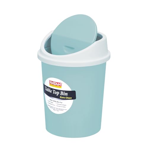 Image of RATAN PLASTICWARE Euro Clean Table Top Small Mini Dustbin with Swing Lid for Study Table, Desk, Kitchen Sink, Car, Kids Room| Compact and Stylish Waste Storage Garbage Bin - 1.5 Litre, Sky Blue