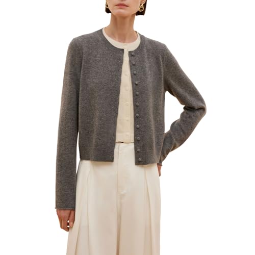 Image of GOELIA Pure Cashmere Wool Cardigans Womens Sweaters Trendy Long Sleeve Button Down Cozy Loose Fit Knit Going Out Tops