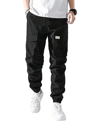 WDIRARA Men's High Waist Drawstring Cargo Pants Pockets Streetwear Tapered Joggers
