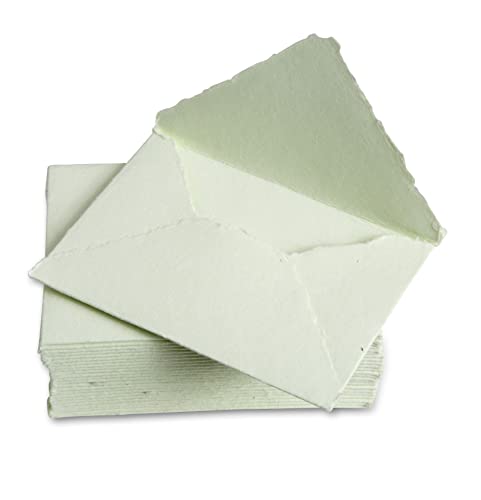 Wanderings Sobres Verdes Gruesos Hechos a Mano con Borde Irregular – 11 x 16 cm – Paquete de 25 – Para Anuncios, Invitaciones de Boda, Reservación de Fechas, Manualidades, Baby Shower, 250 GSM