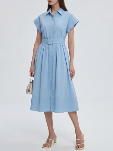 Image of EZAPINE Womens Summer Shirt Dress Casual Button Down Long Dress with Belt