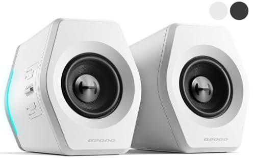Edifier 【エディファイア】 32W G2000 RGB 小型 ゲーミングスピーカー 音質高 ｜ PC/PS5 Pro/PS5/PS4/Switch 2/Switch等ゲーム機対応 ｜ アンプ内蔵 2.0ch アクティブ先端デザインスピーカー ｜ Bluetooth/USB/AUX 有線・無線両対応 ｜ ゲーム/音楽/映画モード 【Subout 端子搭載】 2台セット ホワイトの画像