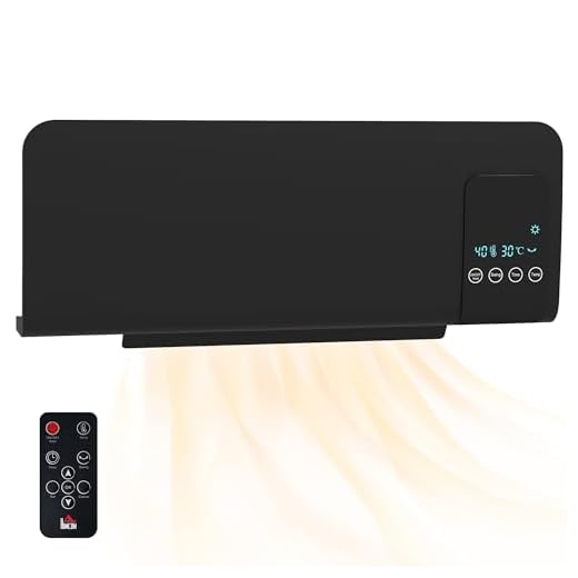 HOMCOM Calefactor Eléctrico Bajo Consumo, 1000/2000W, Calefactor de Baño de Pared con Función de Oscilación, Pantalla LED, Protección contra Sobrecalentamiento, Temporizador, Mando, para 15-20m² Negro