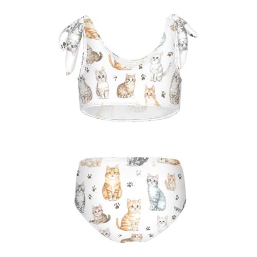 Plaaee Girls' 2 Piece Swimsuits Watercolor Cats Cute Bikini Set Bathing Suit 4T2