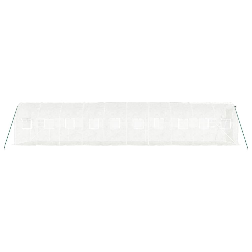 Serra con telaio in acciaio bianco, 20 m², 10 x 2 x 2 m, per giardinaggio hobbistica, coltivazione di piante, casa di pomodori, aiuola, per esterni, resistente alle intemperie, protezione