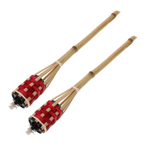 Levemolo 2pcs Woven Bamboo Head Small Lights for Outdoor Decor Yard for Festival Party