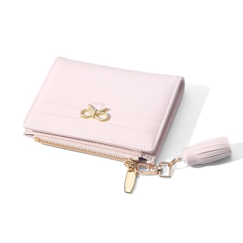 Fashion Wallets Girls Cute Small Bow Wallet Aesthetic Card Holder Bifold Wallet Coin Purse Cash Pocket with Zipper for Women (Bi-Fold Wallet, Pink)2