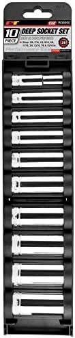 Performance Tool W38600 3/8" Dr 12pt SAE DW Deep Socket Tool Set for Garages and Workshops, Chrome, 10 pieces