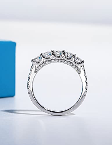 Cannycat 5 Stone Moissanite Half Eternity Ring 4.0Mm 2.1 Cttw Lab Created Diamond Wedding Band For Women Vvs D Color Moissanite Anniversary Engagement Eternity Bands Platinum Plated Silver Stacking Rings (5) #TOP2