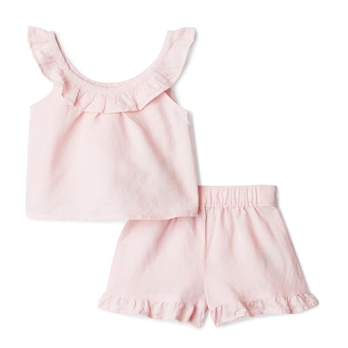 Amazon Essentials Unisex Babies x Sofia Grainge Baby Girls and Toddlers Cotton Linen Set with Ruffles, Light Pink, 6-9 Months - image 1