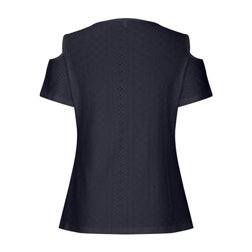 Camisa de hombro abierto Mujeres Camiseta sólida Suéter de Manga Corta a prueba de fugas Cortar Tela