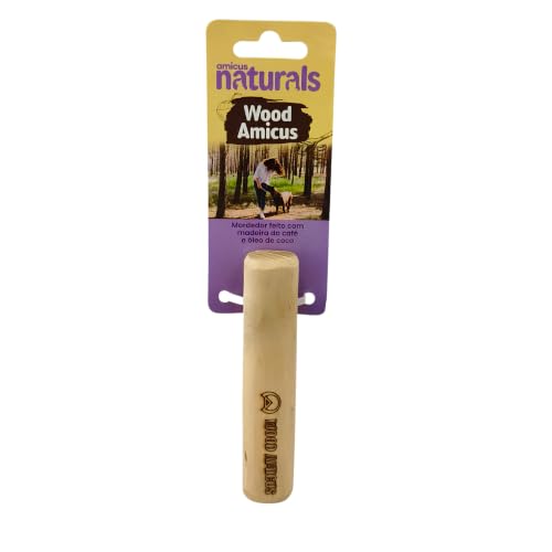 Amicus Mordedor Brinquedo Sustentável de Madeira do Café Wood Amicus para Cães, Pequeno 12cm