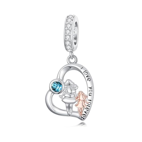 Image of PROESS Father Mother Daughter Charm fit Charms Bracelet Sterling Silver Charms for Bracelets Birthday Valentines Day Gifts for Daughter Mother Lover