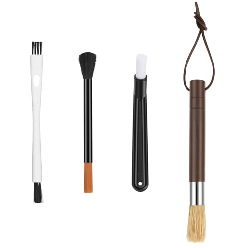 4-Piece Espresso Machine and Coffee Grinder Cleaning Brush Kit - Walnut Wood Handles