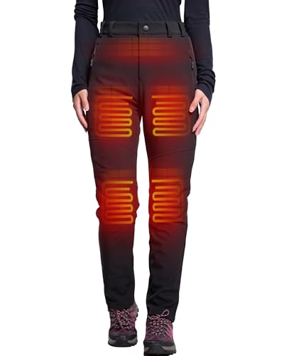 DEWBU Heated Pants for Women with 12V Battery Pack Fleece Lined Outdoor Softshell Pants Electric Heating Trousers