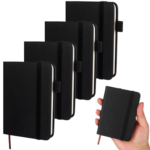 BANBAN 4 Pcs Leather Pocket Notebook A7 Note Book Pocket Hardcover Notepad 4 x 2.5 Inch Mini Notepad Tiny Lined Journal Notebook With Elastic Band for Office Home School Writing Supplies(100 Sheets)