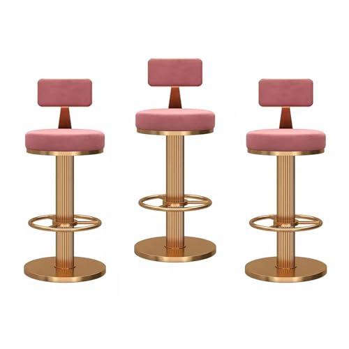 Juego de 3 taburetes de bar de terciopelo ajustables, redondos, altura de mostrador, con respaldo y reposapiés, diseño giratorio de 360° para isla de cocina y comedor
