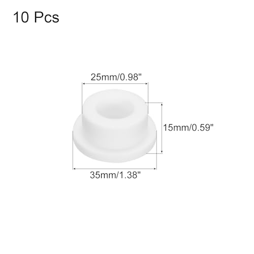 Image of MECCANIXITY High Temp Silicone Plugs, T Shaped, White, Rubber, Pack of 10, OD 35mm /1.38 Inch, Mount Dia 25mm /0.98 Inch