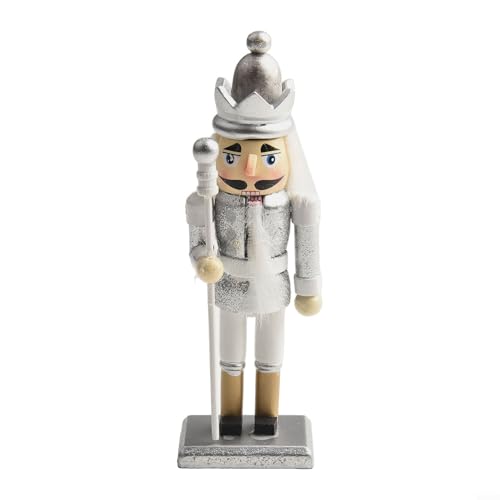 Allthingstore 16cm Wooden Nutcracker Christmas Ornament Figurine with Silver Finish for Festive Home Décor, Desktop Display, Shelf or Table Decoration(silver)