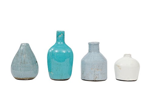 Creative Co-Op DA1092 Set of 4 Blue & Ivory Terracotta Vases,Blue and Ivory
