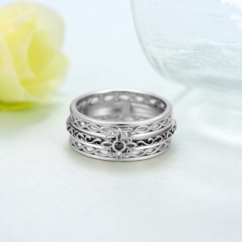 Anxiety Ring 925 Sterling Silver Spinning Witches Knot Ring Anti-anxiety Stress Reduction Jewelry Woman Birthday Gift (Size 7,8,9)3
