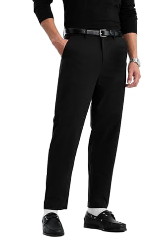 Image of SNITCH Men Formal Trousers | Regular Fit Pleated Front with Turned-Up Hem | Polyester Blend & Medium Stretch Fabric for Office & Winter Wear