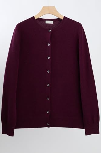 Image of JENNIE LIU Women's 100% Cashmere Button Front Long Sleeve Crewneck Cardigan Sweater