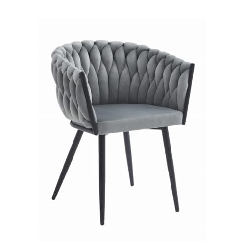 VBChome Stuhl Samtstoff Hellgrau Gepolstert Geflochten Esszimmerstuhl & Wohnzimmerstuhl Modern...