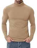 Poriff Men's Turtleneck Thermal Shirt Long Sleeve Fleece Lined Undershirts Warm Base Layer Winter Tops (Khaki S)