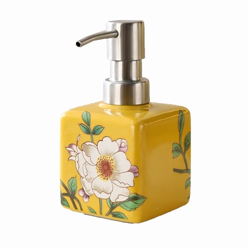 dispensador jabon Dispensador de jabón Vintage, con diseño Oriental, Pintado a Mano, con Pinturas al óleo Florales, rellenable, for Cocina y baño, Decorativo Ducha(Geel,A)