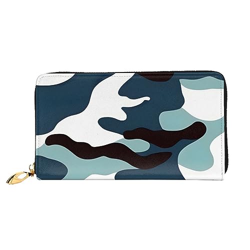 Marine camouflage Women's Wallet Long Zip Around, Premium Vegan Leather Wallet with 12 Card Holders, Large Capacity,Gift Ready Packaging