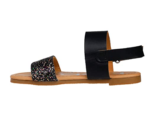 Image of bebe Girl's Sparkly and Strappy Glitter Leatherette Flat Sandals with Adjustable Strap (Toddler /Little Kid)