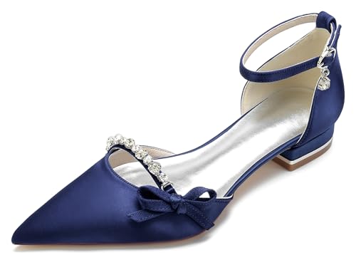 Minishion Elegant Dress Flats for Women Ankle Strap Almond Toe Wedding Evening Shoes with Knot BR163