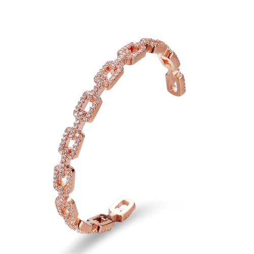 14K Gold Moissanite Open Bangle Bracelet for Women,Sparkling Geometric Moissanite Chain Open Cuff Bangle,Fashion Christmas Jewelry Gift for Her