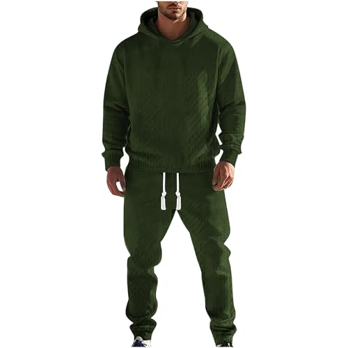 amropi Hombre Deportiva Conjunto de Chandal Jacquard Sudaderas con Capucha y Jogging Pantalones 2 Piezas Verde, XL