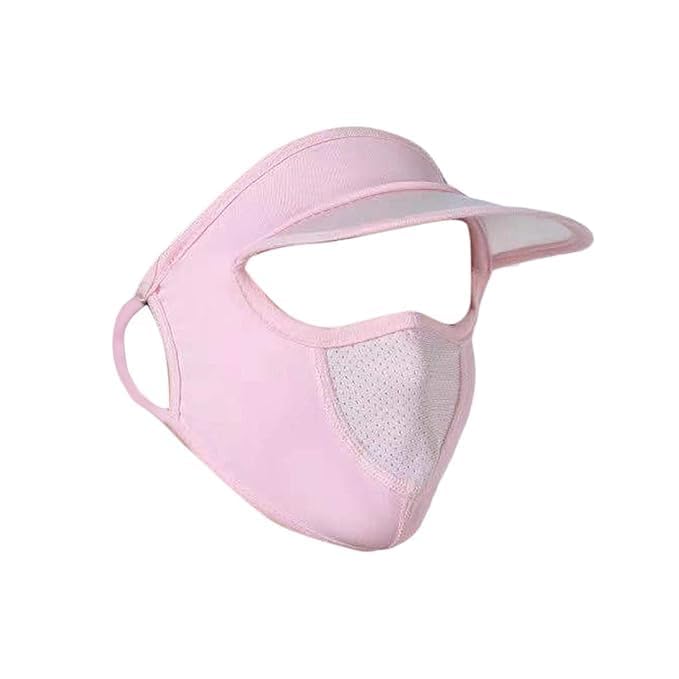 women uv sun protection cap mask, gray cotton face cover with hat brim