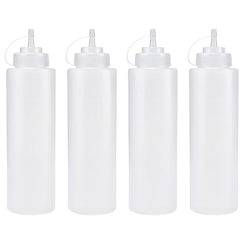 4PCS 500ml/16oz Squeeze Bottles, Plastic Condiment Bottle with Twist On Cap Lids, Squeeze Bottle for Sauces, Ketchup, Barbecue, Syrup, Paint