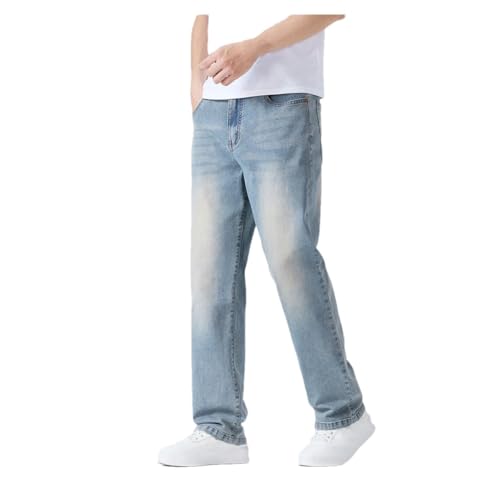 Men's Summer Thin Printed Jeans Breathable Fashion Business Loose Fit Washed Vintage Casual Denim Trousers