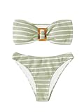 GORGLITTER Women's 2 Piece Strapless Swimsuit Striped Bandeau High Waisted Thong Bikini Set Bathing Suit Green